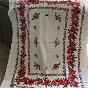 Vintage cotton Holiday Christmas poinsettia tablecloth.